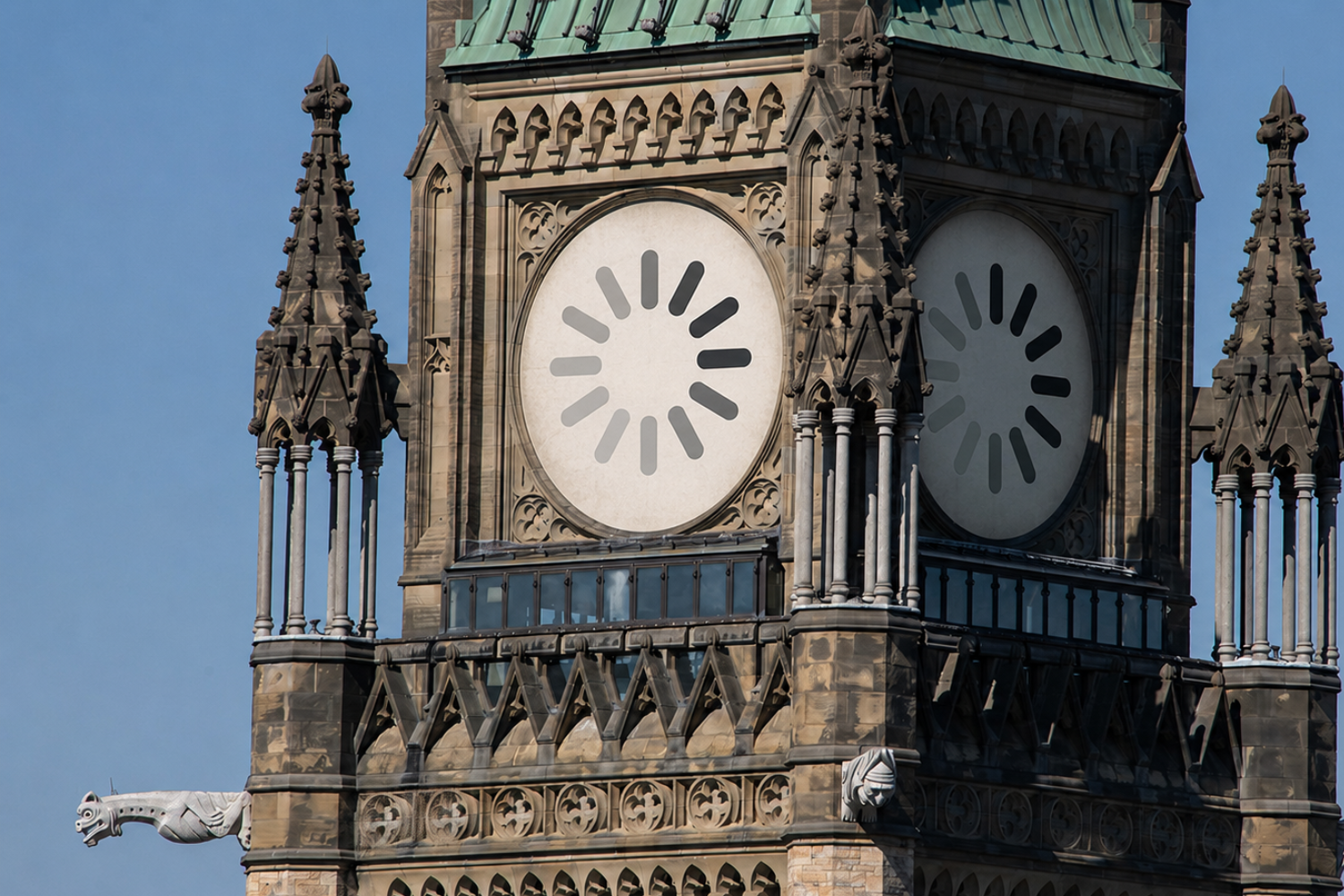 The Peace Tower clock face on Parliament Hill, Ottawa