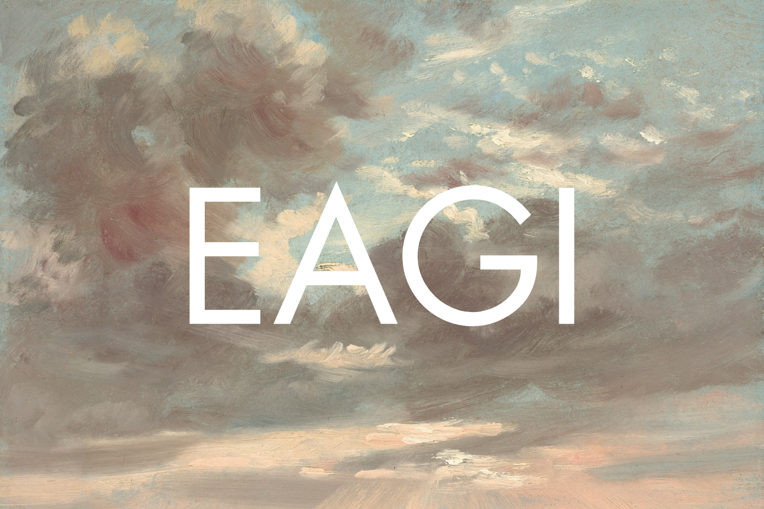 Cloudy impressionist sky painting with EAGI text overlay